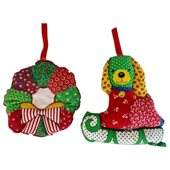 Vintage Fabric Stuffed Plush Christmas Tree Ornaments Handmade Lot of 10 - Picture 2 of 10